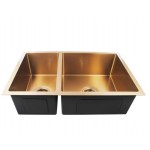 Brushed Yellow Gold Stainless Steel Handmade Round Corners Double Bowls Top / Undermount / Flush Mount Kitchen Sink 715x450x200mm